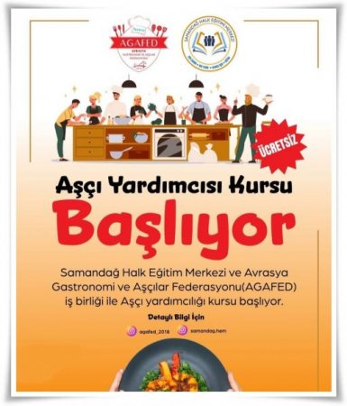 AGAFED Hatay Samandağ Halk Eğitim Merkezi ile birlikte ücretsiz, “Aşçı Yardımcılığı” kursları açıyor...